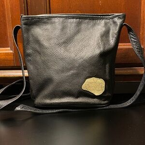 Black Vintage leather Carlos Falchi Textured shoulder Bag with Gold Accent